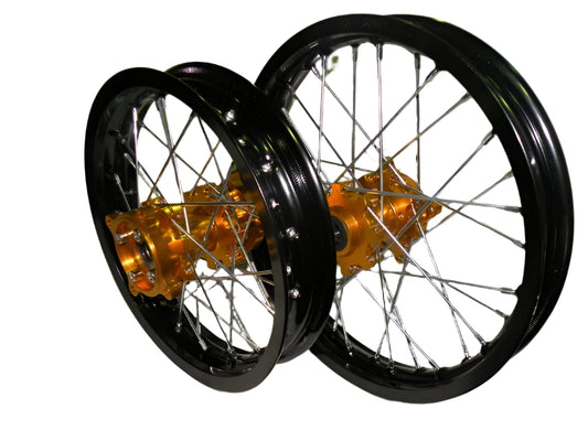 Black Rim Gold Hub 14" Front 12" Rear Wheel Set