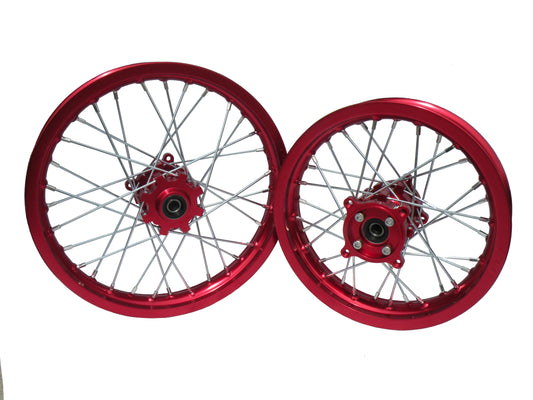 Red Rim Red Hub 14" Front 12" Rear Wheel Set