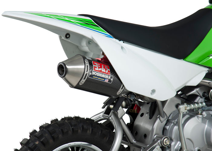 YOSHIMURA  KAW KLX110/L 02-22/SUZ DR-Z110 03-05 RS-2 Stainless Full Exhaust with Carbon Fiber Muffler-DHZ MOTO