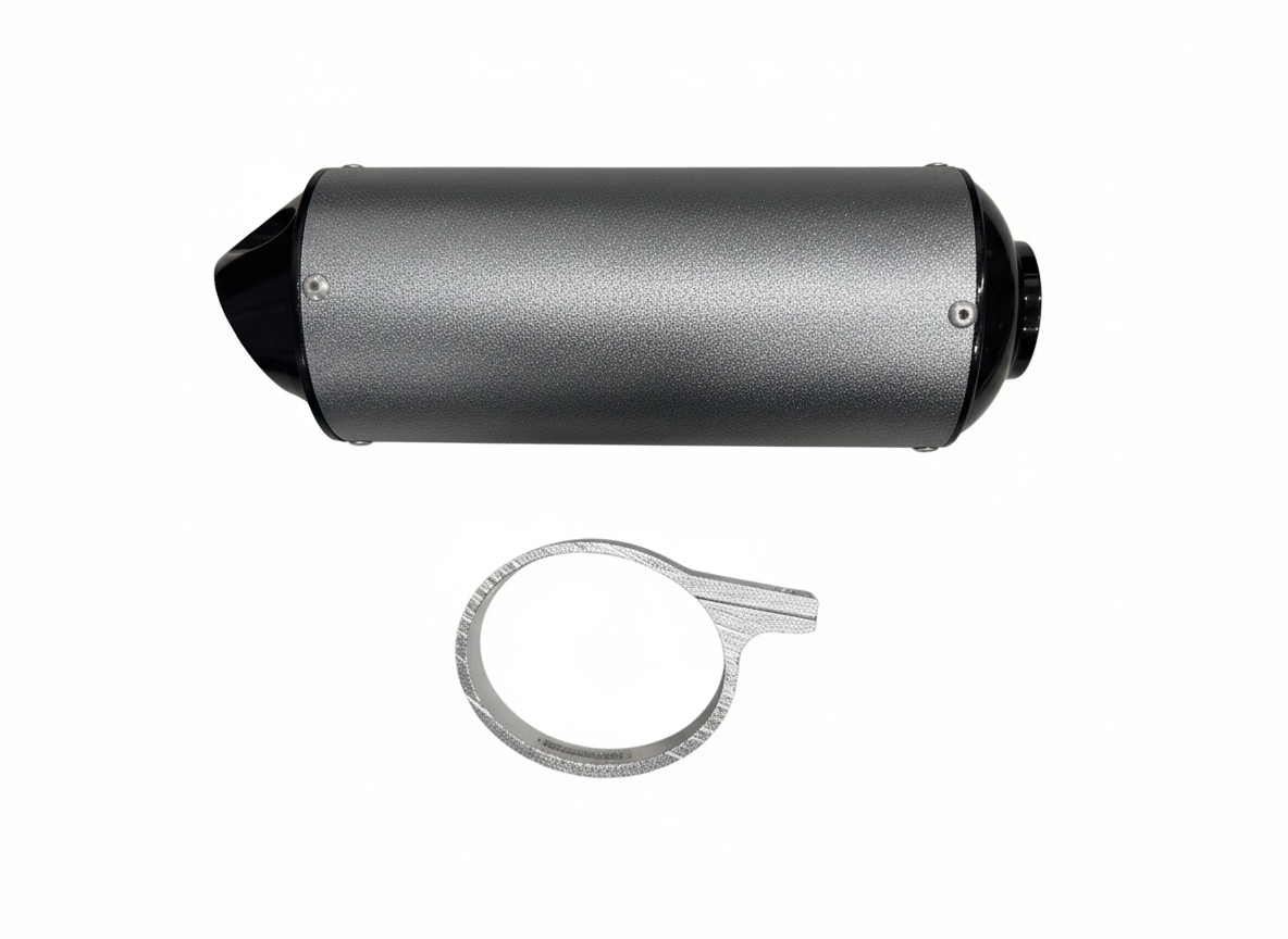 38mm Matt Grey Alloy Exhaust Muffler with Clamp