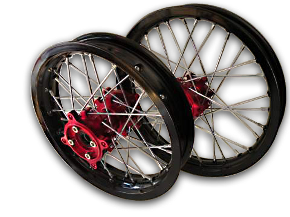 Black Rim Red Hub 14" Front 12" Rear Wheel Set