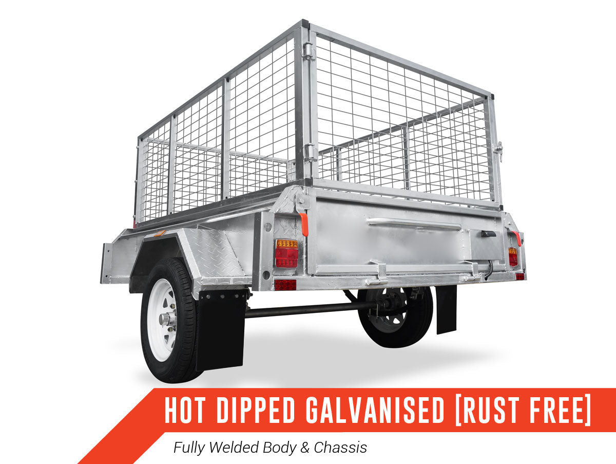 6 x 4 Light Weight Box Trailer 750 Hot Dip Gal Tipper with Cage