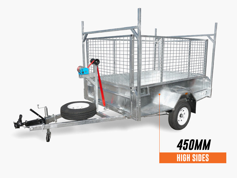 8 x 5 Heavy Duty Trailer 1400kg ATM High Sides Free Cage