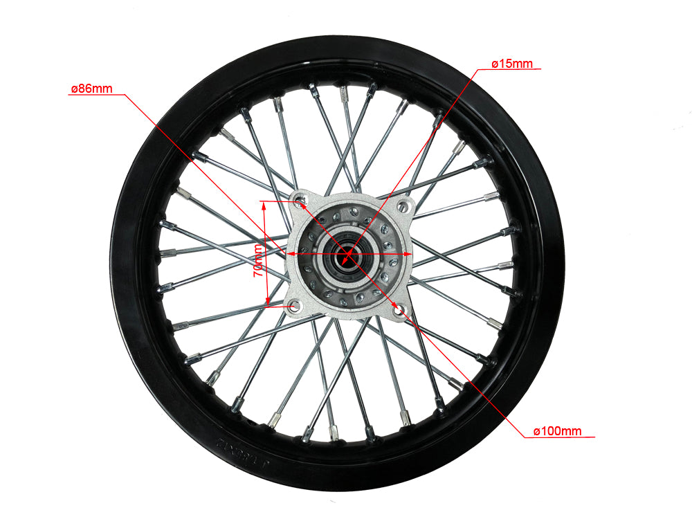 Alloy 12" Rear Rim 1.85 wide, 15mm Axle Hub