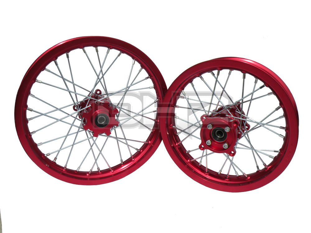 Red Rim Red Hub 14" Front 12" Rear Wheel Set