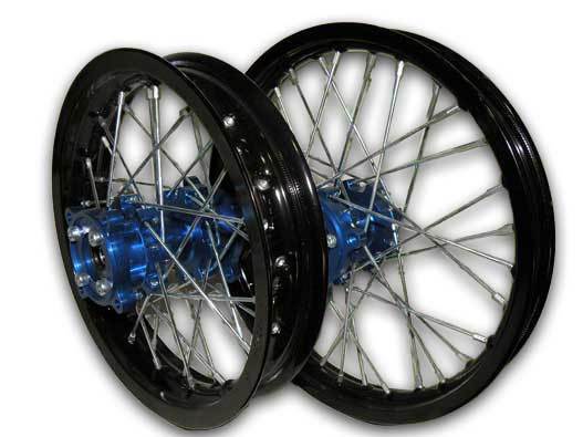 Black Rim Blue Hub 14" Front 12" Rear Wheel Set