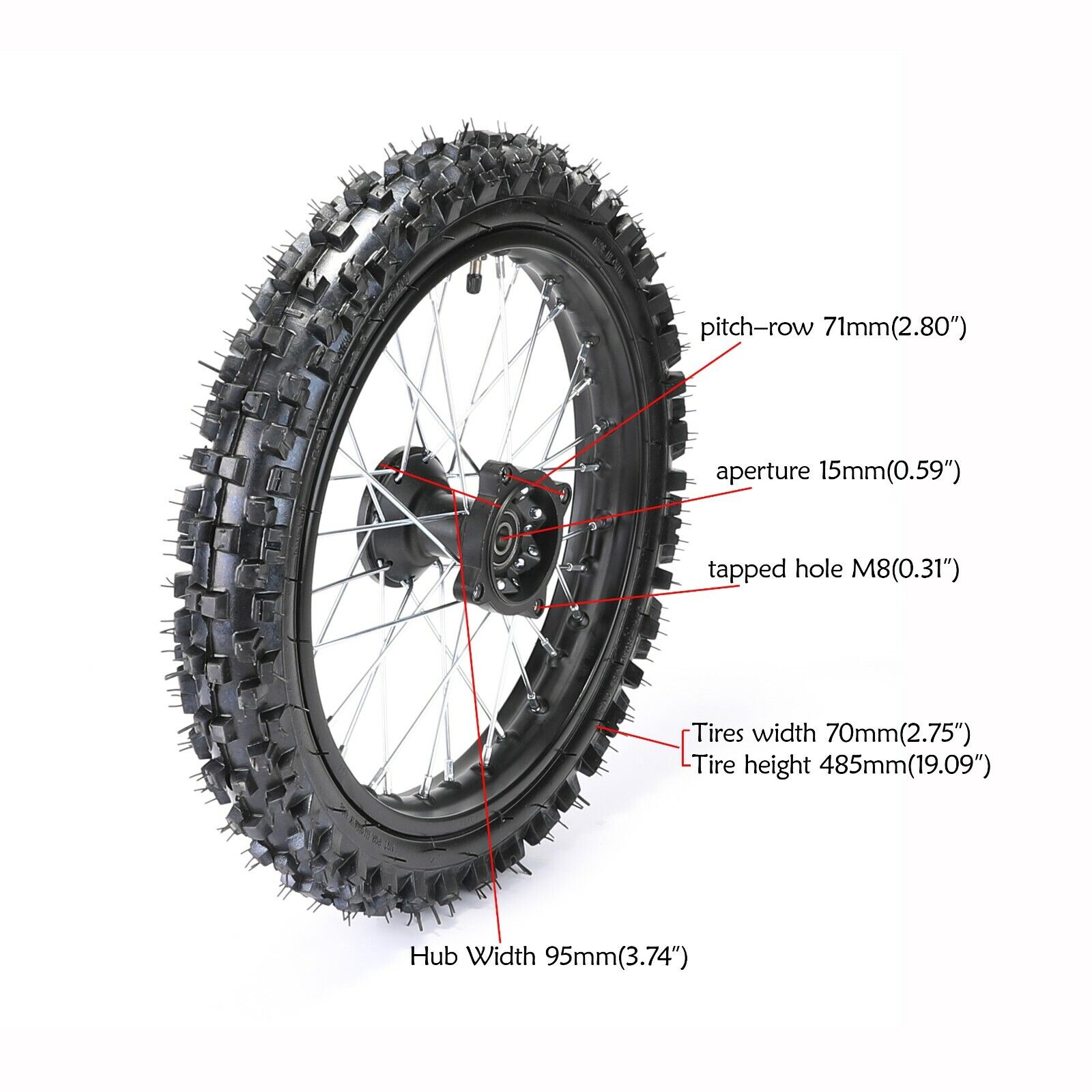 17" Front Complete Wheel, Fit 15mm Axle